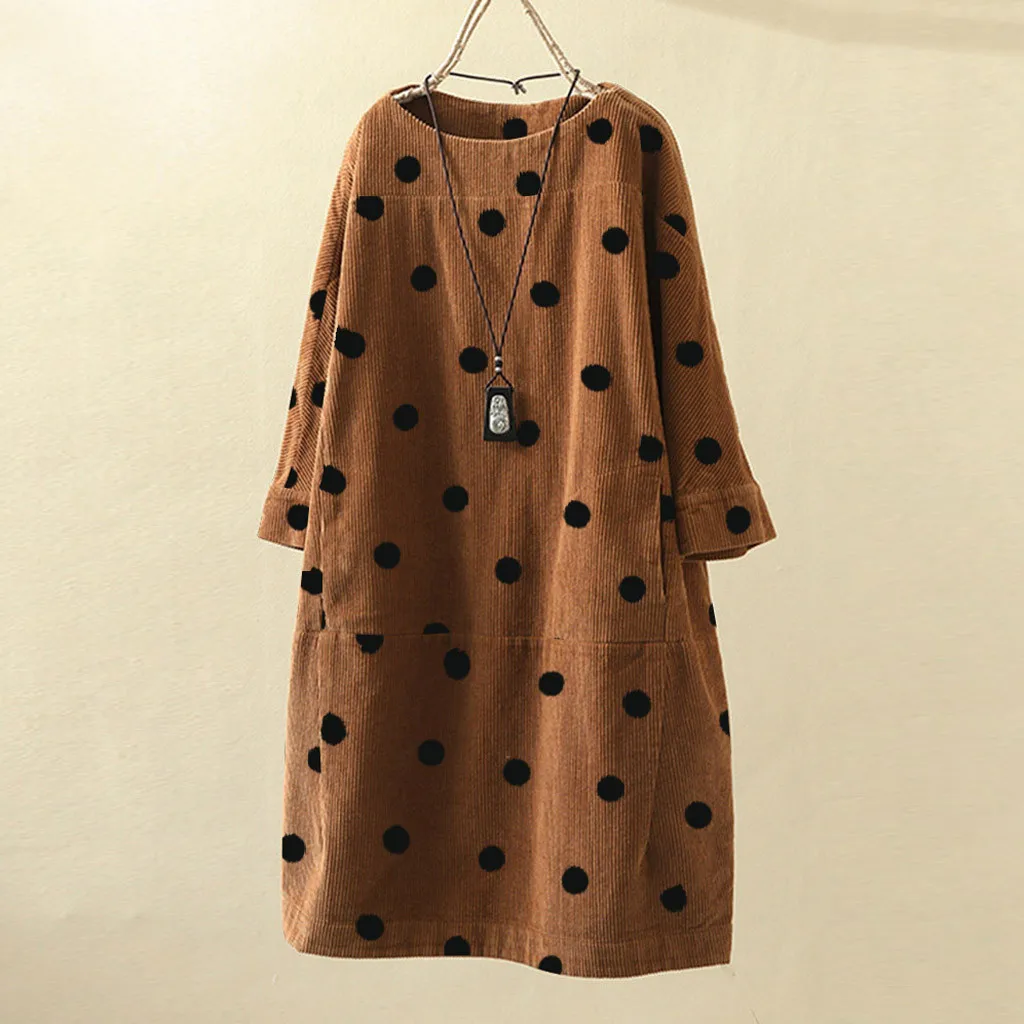 women's loose vintage dress dot printed large size casual dress lady's brown Plus Size mini dress roman big size dresses#1017x20
women's loose vintage dress dot printed large size casual dress lady's brown Plus Size mini dress roman big size dresses#1017x20