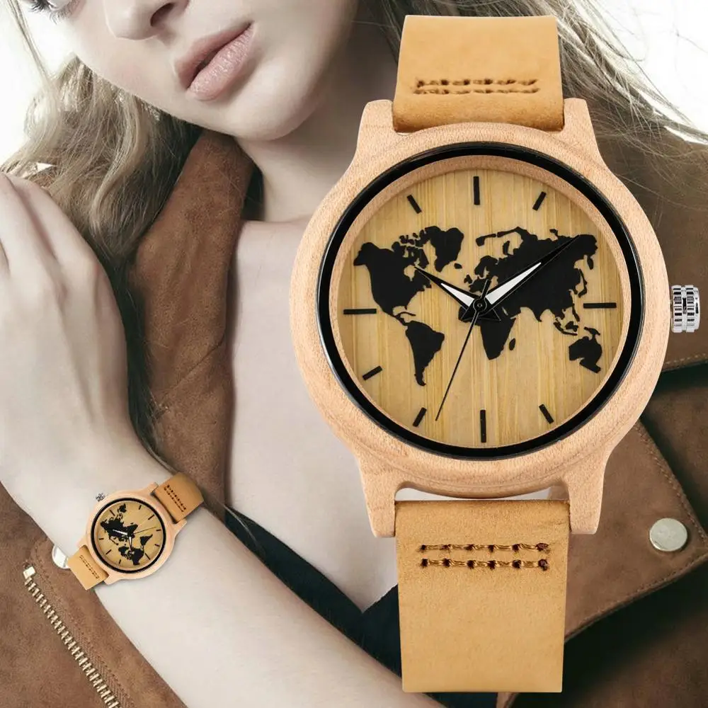 Women's Wooden Watch Leather Strap Wooden Watches Maple World Map Pattern Dial Wristwatch for Ladies Luminous Function
Women's Wooden Watch Leather Strap Wooden Watches Maple World Map Pattern Dial Wristwatch for Ladies Luminous Function