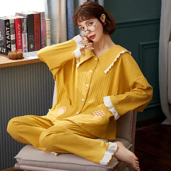 Autumn Winter Women's Pajamas Sets Solid color Female Two Pieces Shirts + Pants Nighties Soft Cotton Sleepwear Plus Size
Autumn Winter Women's Pajamas Sets Solid color Female Two Pieces Shirts + Pants Nighties Soft Cotton Sleepwear Plus Size