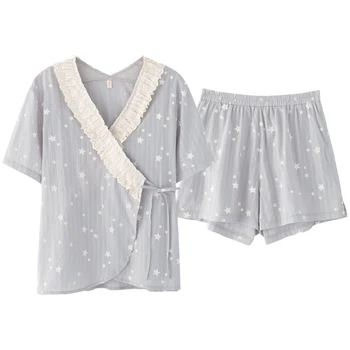 Pajama Summer Lovely Cotton Sexy Japanese Kimono Two-piece Summer Thin Short-sleeved Shorts Set women pajamas 
Pajama Summer Lovely Cotton Sexy Japanese Kimono Two-piece Summer Thin Short-sleeved Shorts Set women pajamas