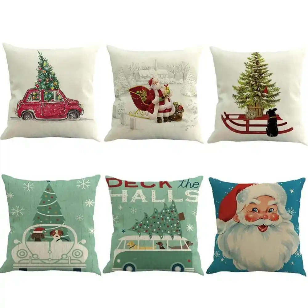 claus elk xmas tree throw pillow case cover merry christmas