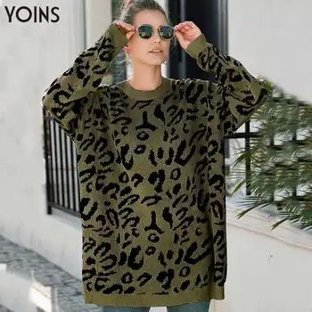 

YOINS 2020 Spring Autumn Winter Women Sweaters & Jumpers Leopard Round Neck Long Sleeves Oversize Sweater Loose Stylish Knitwear