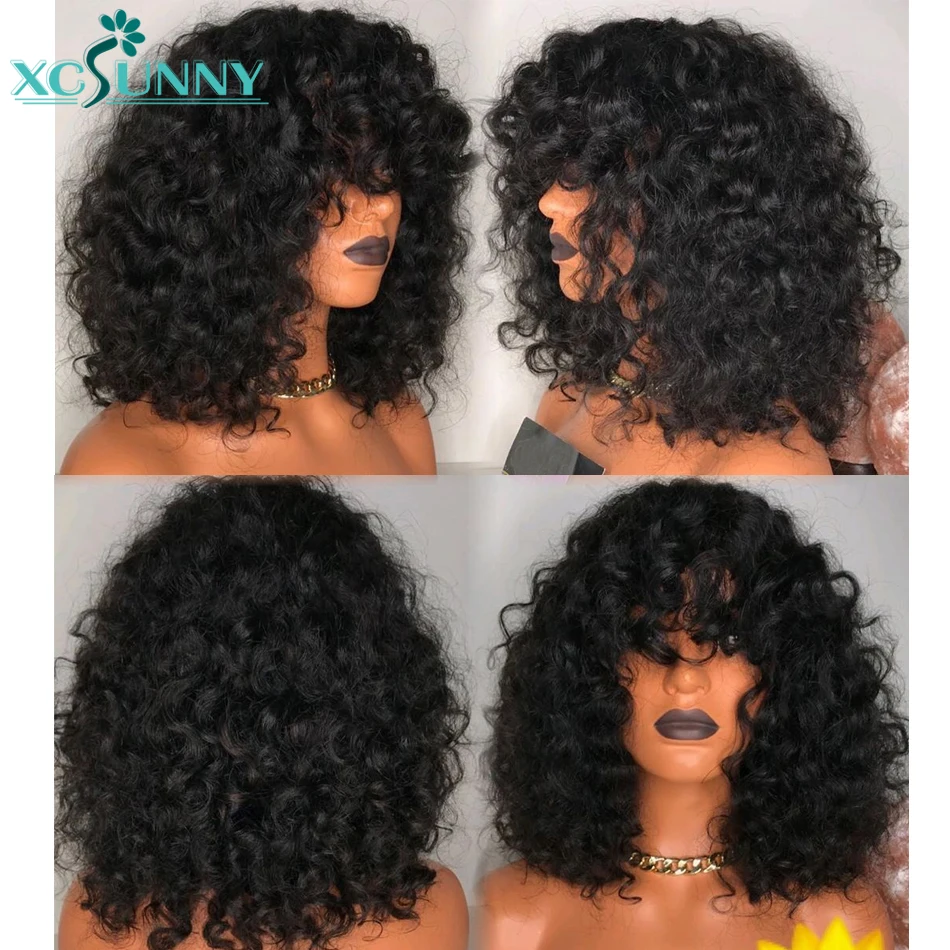 200 Density "O" Scalp Top Full Machine Made Wig Short Curly Bob Wig Human Hair Wigs With Bangs Remy Brazilian Hair xcsunny
200 Density "O" Scalp Top Full Machine Made Wig Short Curly Bob Wig Human Hair Wigs With Bangs Remy Brazilian Hair xcsunny