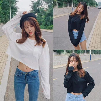 2020 Fashion Sunscreen 2Colors Short Cotton Tshirt Women Sexy Long Sleeve Tops Streetwear T Shirt Casual Solid Tees Female
2020 Fashion Sunscreen 2Colors Short Cotton Tshirt Women Sexy Long Sleeve Tops Streetwear T Shirt Casual Solid Tees Female