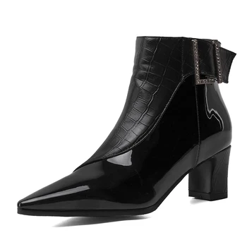 Stone Pattern PU Stitching Patent Leather Square Heel Ankle Boots Pointed High Heel Belt Buckle Autumn New Women's Shoes zipper
Stone Pattern PU Stitching Patent Leather Square Heel Ankle Boots Pointed High Heel Belt Buckle Autumn New Women's Shoes zipper