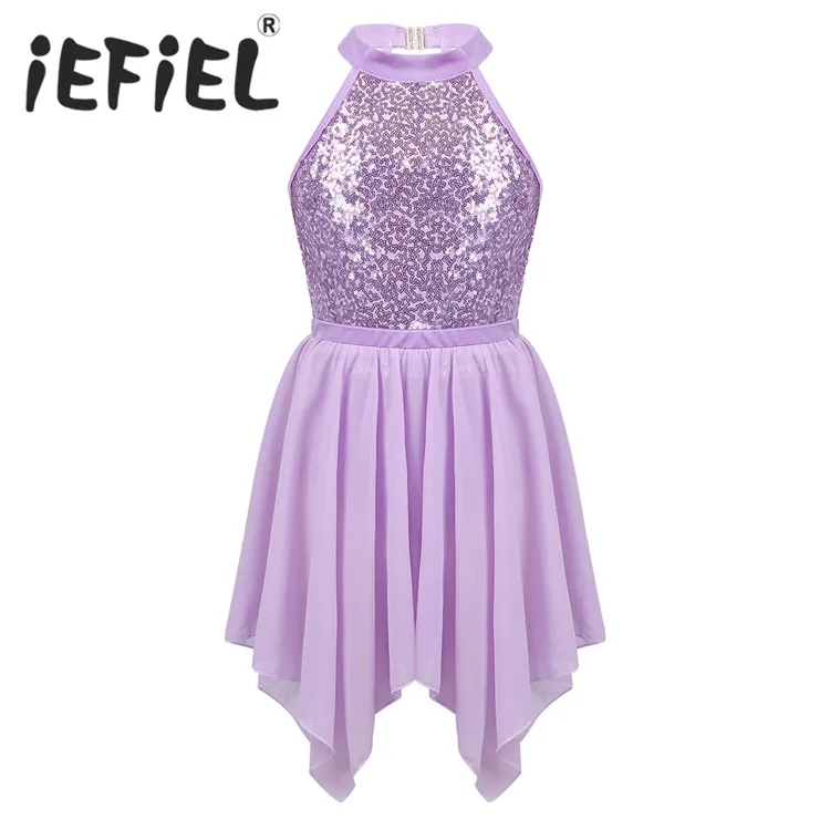 Fashion Sequins Kids Girls Children Halter Neck Gymnastics Leotard Dress with Irregular Hem Chiffon Outfit Stage Performance
Fashion Sequins Kids Girls Children Halter Neck Gymnastics Leotard Dress with Irregular Hem Chiffon Outfit Stage Performance
