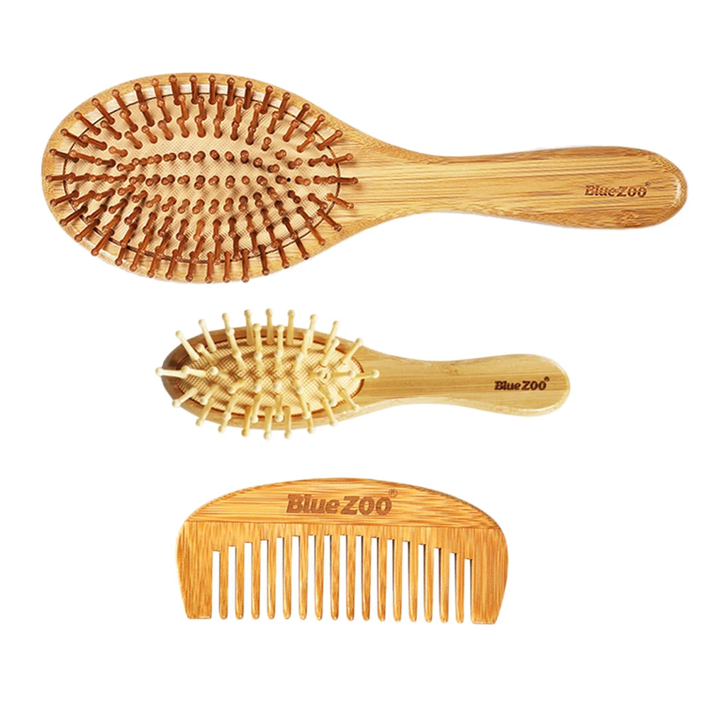 3 Pcs Bamboo Wooden Hair Brush Air Cushion Combs Set Anti-static No Hair 3 Pcs Bamboo Wooden Hair Brush Air Cushion Combs Set Anti-static No Hair