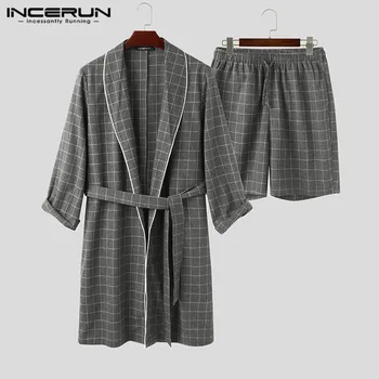 INCERUN Plaid Men Robes Sets Sets Homewear Long Sleeve Lapel Bathrobes Shorts Leisure Fashion Mens Nightgown Suits Sleepwear 5XL
INCERUN Plaid Men Robes Sets Sets Homewear Long Sleeve Lapel Bathrobes Shorts Leisure Fashion Mens Nightgown Suits Sleepwear 5XL