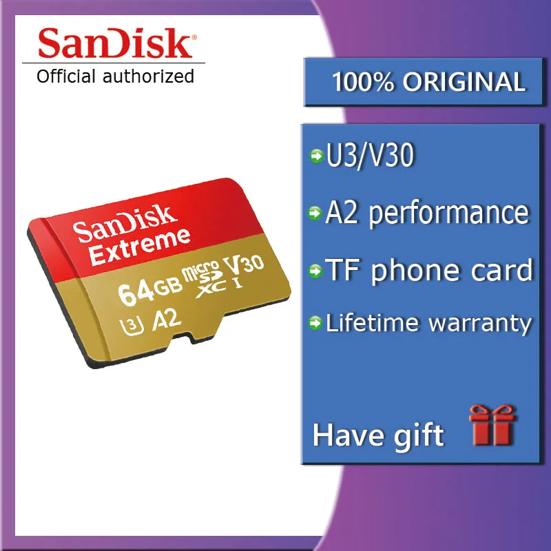 

SanDisk Extreme micro SD card 64GB UHS-I Card microSDXC/SDHC Class 10 U3 90MB/S 16GB TF Card 32GB 128gb plus SD adapter 64G 32G