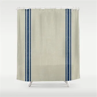 blue-stripes-on-linen-color-background-french-grainsack-distressed-country-farmhouse-shower-curtains