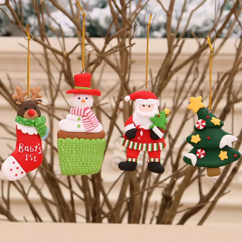 

4pcs Happy New Year Christmas Ornaments DIY Xmas Gift Santa Claus Snowman Tree Pendant Doll Hang Decorations for Home Noel Natal
