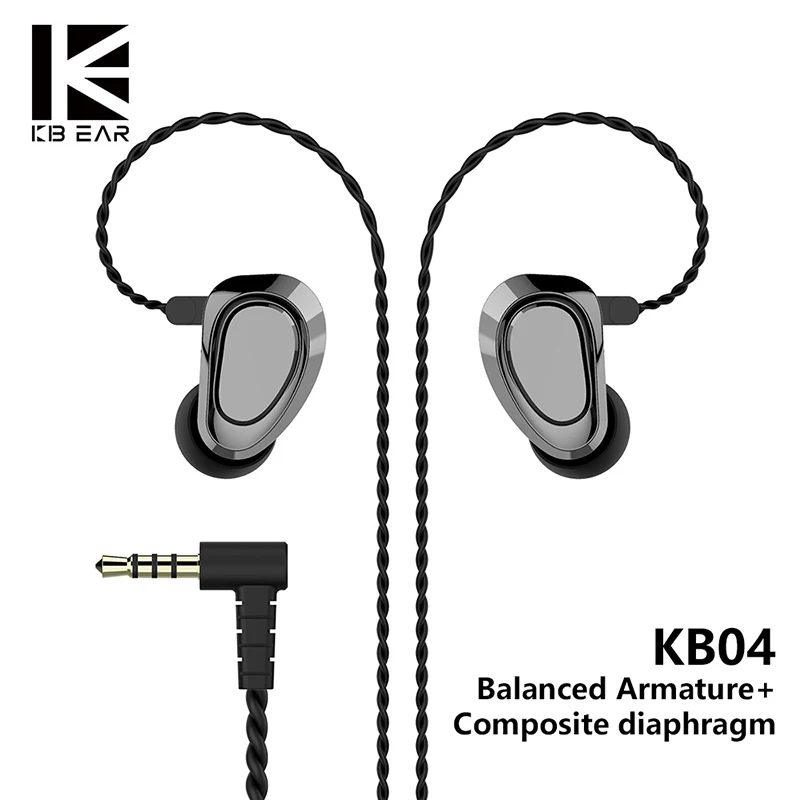 Наушники-вкладыши KBEAR KB04 1BA + 1DD Hybrid driver HIFI stage DJ Monitor с 2-контактным разъемом