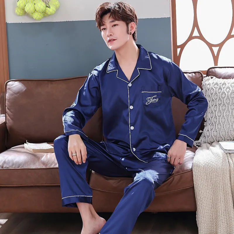 Pajamas Men's Summer Long Sleeve Thin Viscose Spring And Autumn Loose And Plus-sized Model Silk Tracksuit MEN'S Suit 
Pajamas Men's Summer Long Sleeve Thin Viscose Spring And Autumn Loose And Plus-sized Model Silk Tracksuit MEN'S Suit