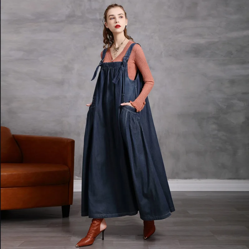 Helisopus 2020 New High Quality Loose Denim Vintage Women Dress Suspender Long Robe Dress with Pocket Female Maxi Vestidos
Helisopus 2020 New High Quality Loose Denim Vintage Women Dress Suspender Long Robe Dress with Pocket Female Maxi Vestidos