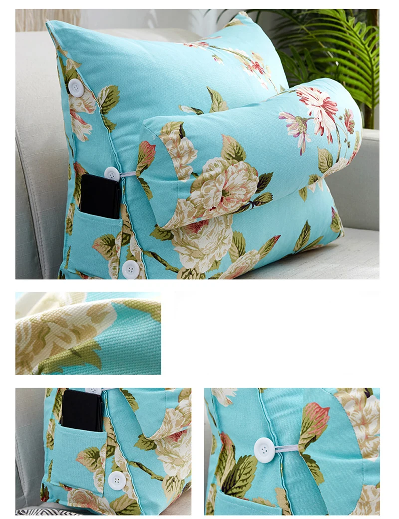 Details about   Cotton Canvas Pillow Cartoon Pattern Backrest Back Cushion Bed Triangle Cushion