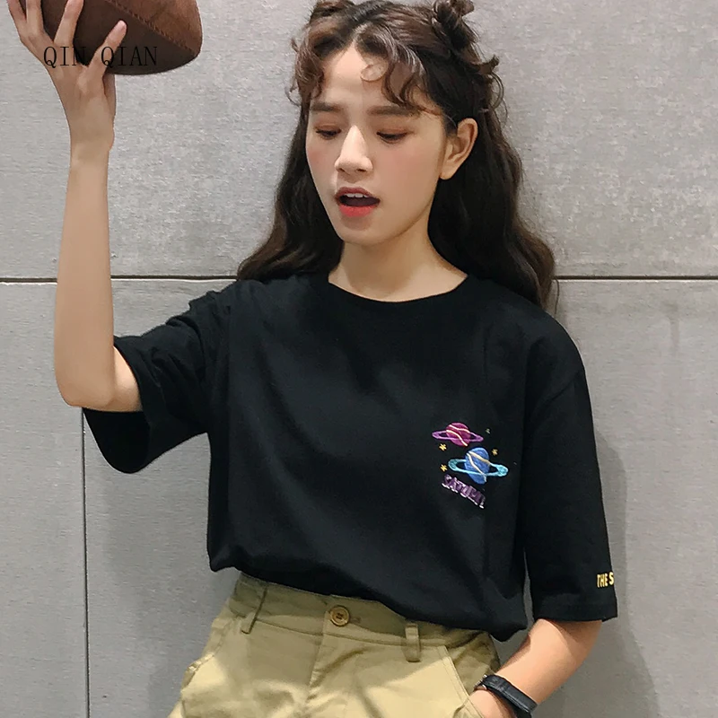 2018 Halajuku Cotton Planet Printed Letter Embroidered Loose Causal Short Sleeve Female T-shirts
2018 Halajuku Cotton Planet Printed Letter Embroidered Loose Causal Short Sleeve Female T-shirts