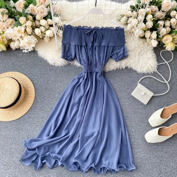 Korean Chic Bohemian Chiffon Dress High Waist Hip Pleat Design Vestido Slash Neck Off Shoulder Holiday Long Ropa
Korean Chic Bohemian Chiffon Dress High Waist Hip Pleat Design Vestido Slash Neck Off Shoulder Holiday Long Ropa