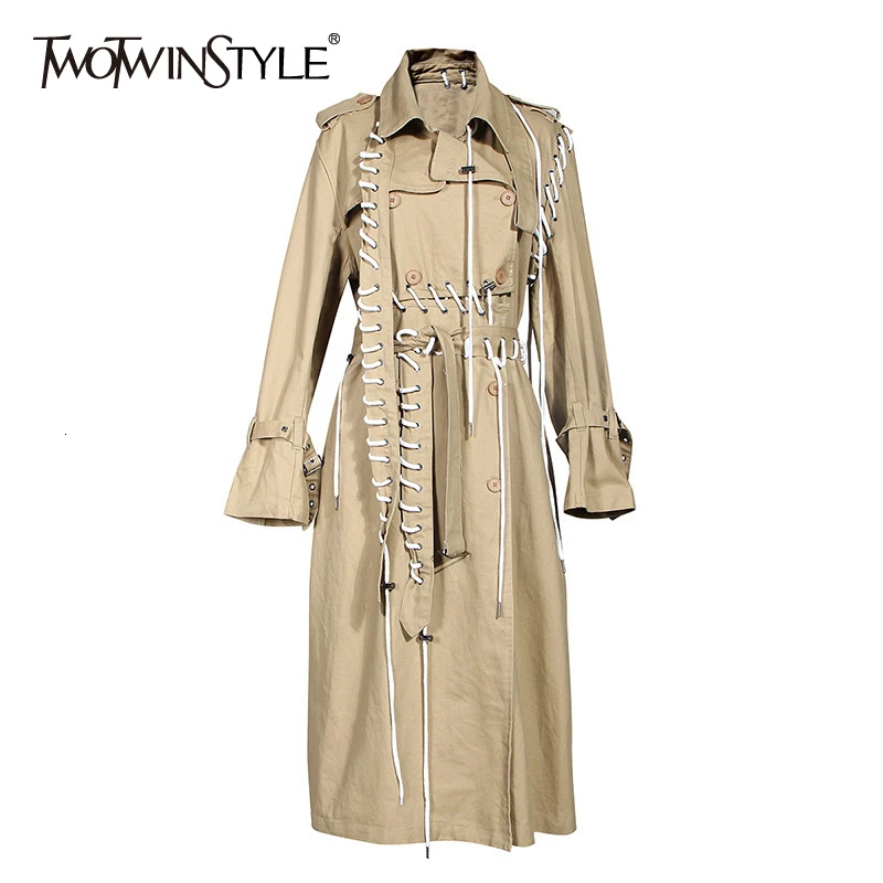 TWOTWINSTYLE Drawstring Trench Coats Womens Lapel Collar High Waist Lace Up Female Windbreaker Autumn Big Size Fashion New 2019
TWOTWINSTYLE Drawstring Trench Coats Womens Lapel Collar High Waist Lace Up Female Windbreaker Autumn Big Size Fashion New 2019