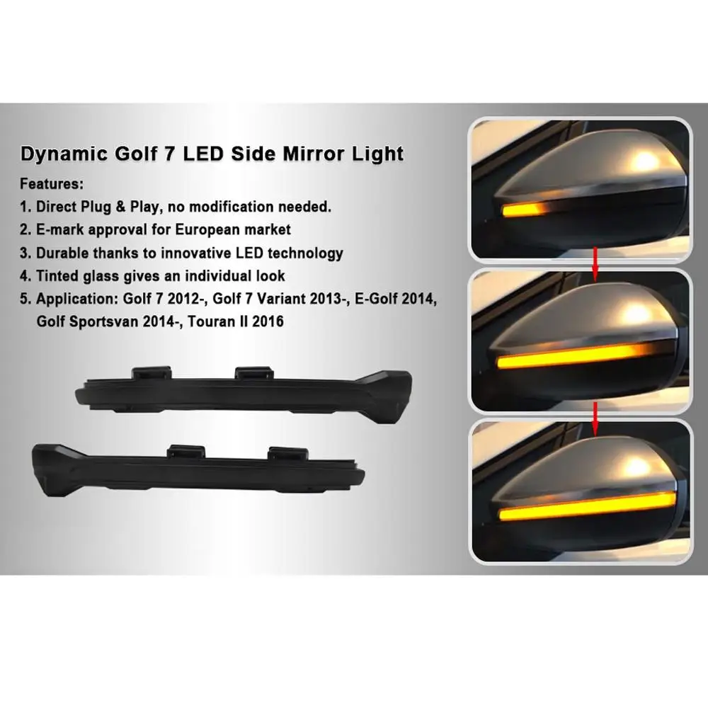 Dynamic LED Side Mirror Turn Signal Light Strip Assembly For Volkswagen Golf GTI MK7 VII Touran