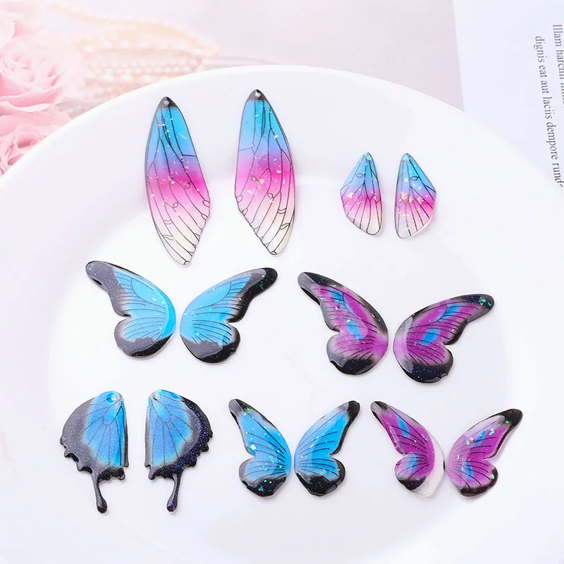 

New style 30pcs/lot color pattern print cartoon Butterfly wings shape epoxy beads charms diy jewelry earring/garment accessory