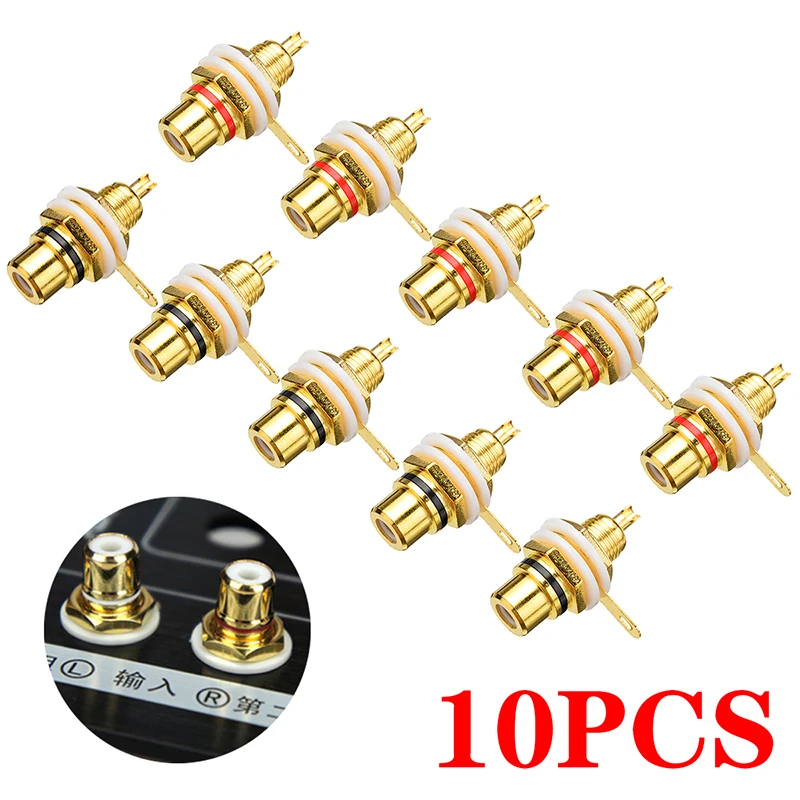 10pcs New Arrival Gold Plated Audio Amplifier Plug Terminal RCA Connector Female PCB Chassis Panel Socket Speaker Parts | Электроника