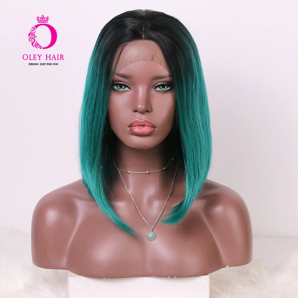 

Short Bob Green Wig With Black Root Synthetic 13x4 Lace Front Wig Straight Glueless Wig Middle Part Drag Queen For Women 180%