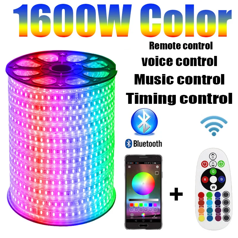 LED Strip 220v RGB APP Bluetooth Control 1600W Color RGB Outdoor Waterproof 1M-100M Music voice Timing Remote Control
LED Strip 220v RGB APP Bluetooth Control 1600W Color RGB Outdoor Waterproof 1M-100M Music voice Timing Remote Control