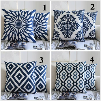 Cotton Canvas Embroidery Pillow Covers Geometric Print Blue Sofa Office Seat Cushion Cover 18" X 18" Pillow Case Decorative 
Cotton Canvas Embroidery Pillow Covers Geometric Print Blue Sofa Office Seat Cushion Cover 18" X 18" Pillow Case Decorative