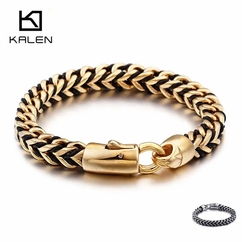 KALEN Italy Gold Link Chain Bracelets For Men High Polished Stainless Steel Hand Wrist Boys Bracelets & Bangles For Best Friend 
KALEN Italy Gold Link Chain Bracelets For Men High Polished Stainless Steel Hand Wrist Boys Bracelets & Bangles For Best Friend