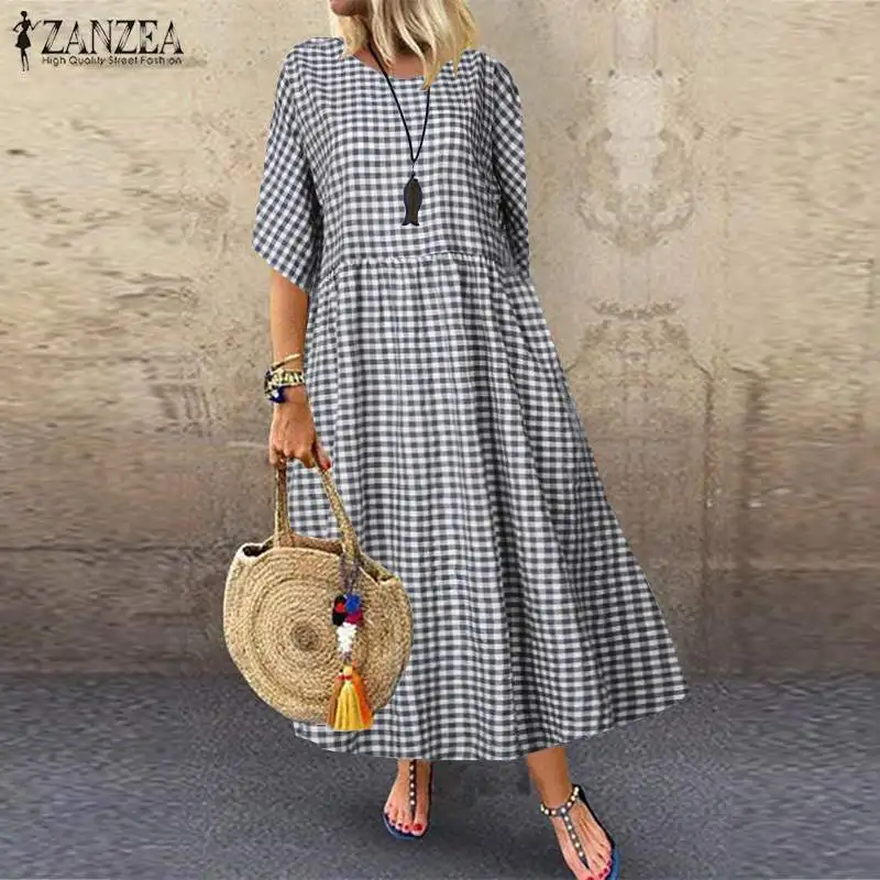 Dress Zanzea Vintage Plaid ...