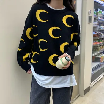 Women Oversized Sweater 2019 Fall Winter Moon Jacquard Knit Sweater Pullovers Women Crew Neck Lazy Wind Loose Sweater Korean Top 
Women Oversized Sweater 2019 Fall Winter Moon Jacquard Knit Sweater Pullovers Women Crew Neck Lazy Wind Loose Sweater Korean Top