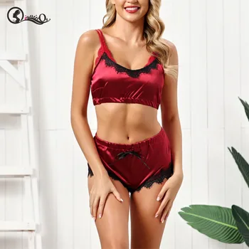 Womens Lace Pajama Set Sleeveless Crop Tops Elastic Bowknot Shorts Ladies 3 Piece Set Solid Color Sleepwear Summer Pajama
Womens Lace Pajama Set Sleeveless Crop Tops Elastic Bowknot Shorts Ladies 3 Piece Set Solid Color Sleepwear Summer Pajama