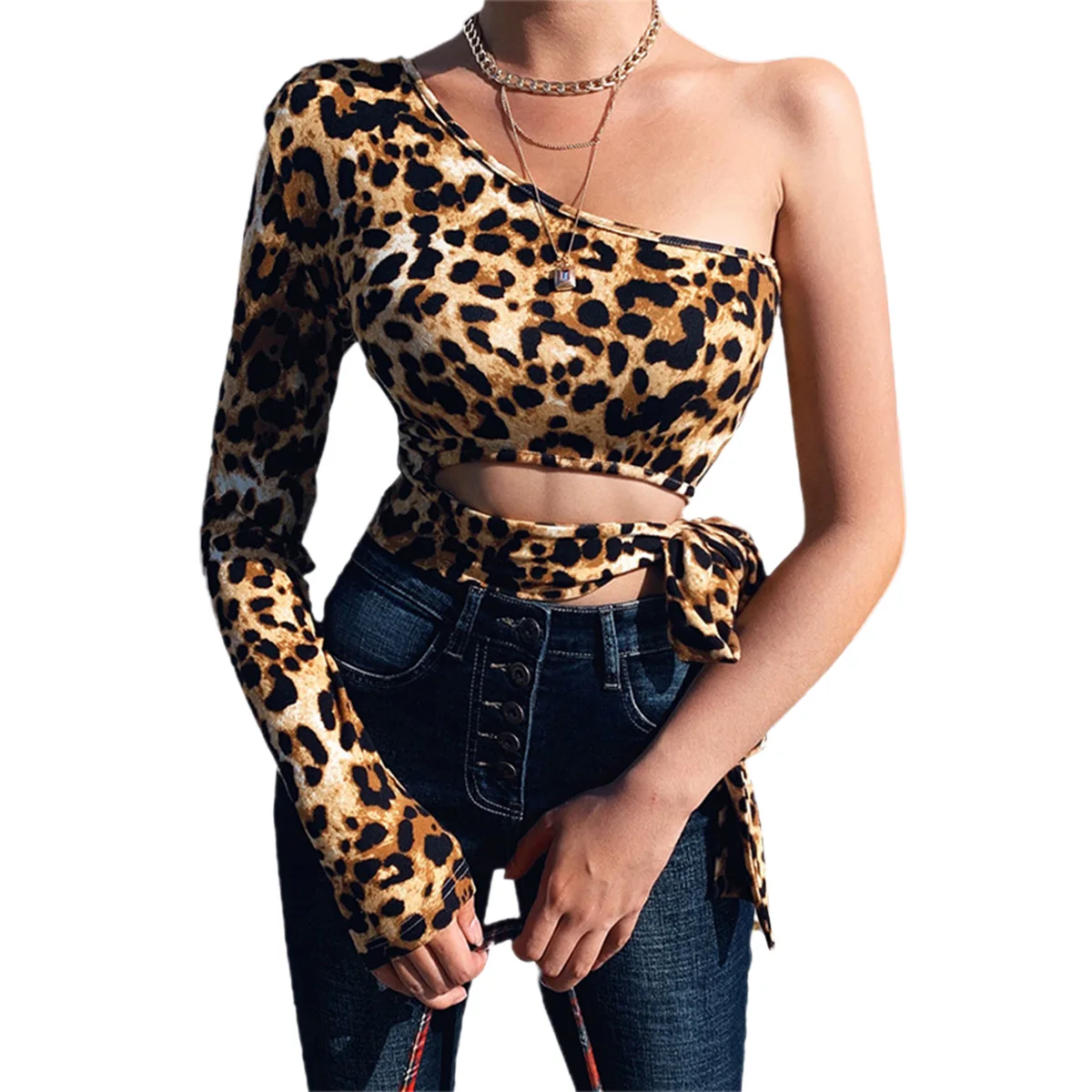 2020 Women Fashion Leopard Crop Tops One Shoulder Long Sleeve Cut Out Tie Waist Slim Shirts Casual Blouse for Famale
2020 Women Fashion Leopard Crop Tops One Shoulder Long Sleeve Cut Out Tie Waist Slim Shirts Casual Blouse for Famale