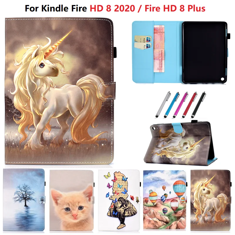 Чехол для планшета с принтом Amazon Fire HD 8 HD8 (Plus) 2020 дюймов Складной флип-чехол из