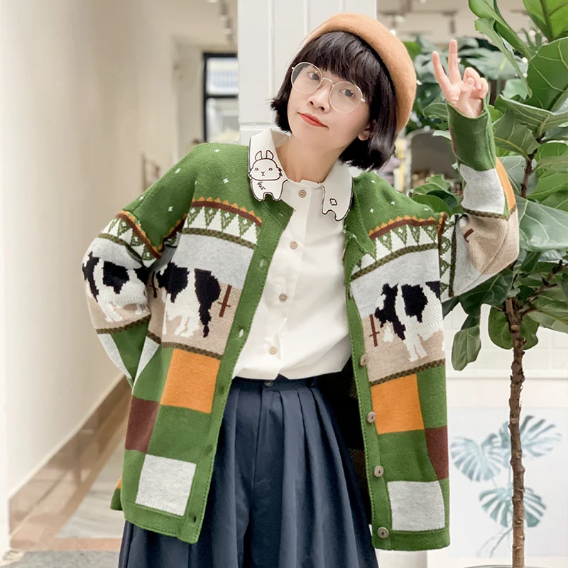 2019 New Winter Vintage Design Women Autumn Sweater Coat Ladies Knit Cardigan Single-breasted O Neck Cartoon Cow Jacquard
2019 New Winter Vintage Design Women Autumn Sweater Coat Ladies Knit Cardigan Single-breasted O Neck Cartoon Cow Jacquard