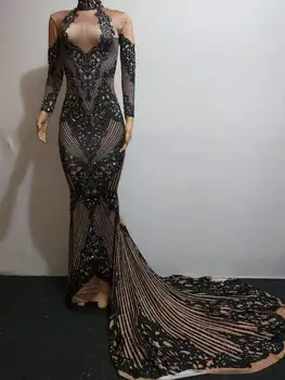 Costume Dress Evening Party Long sleeve Crystals black Long trailing stretch Dresses Birthday Celebrate Stage Dance Show Dress
Costume Dress Evening Party Long sleeve Crystals black Long trailing stretch Dresses Birthday Celebrate Stage Dance Show Dress