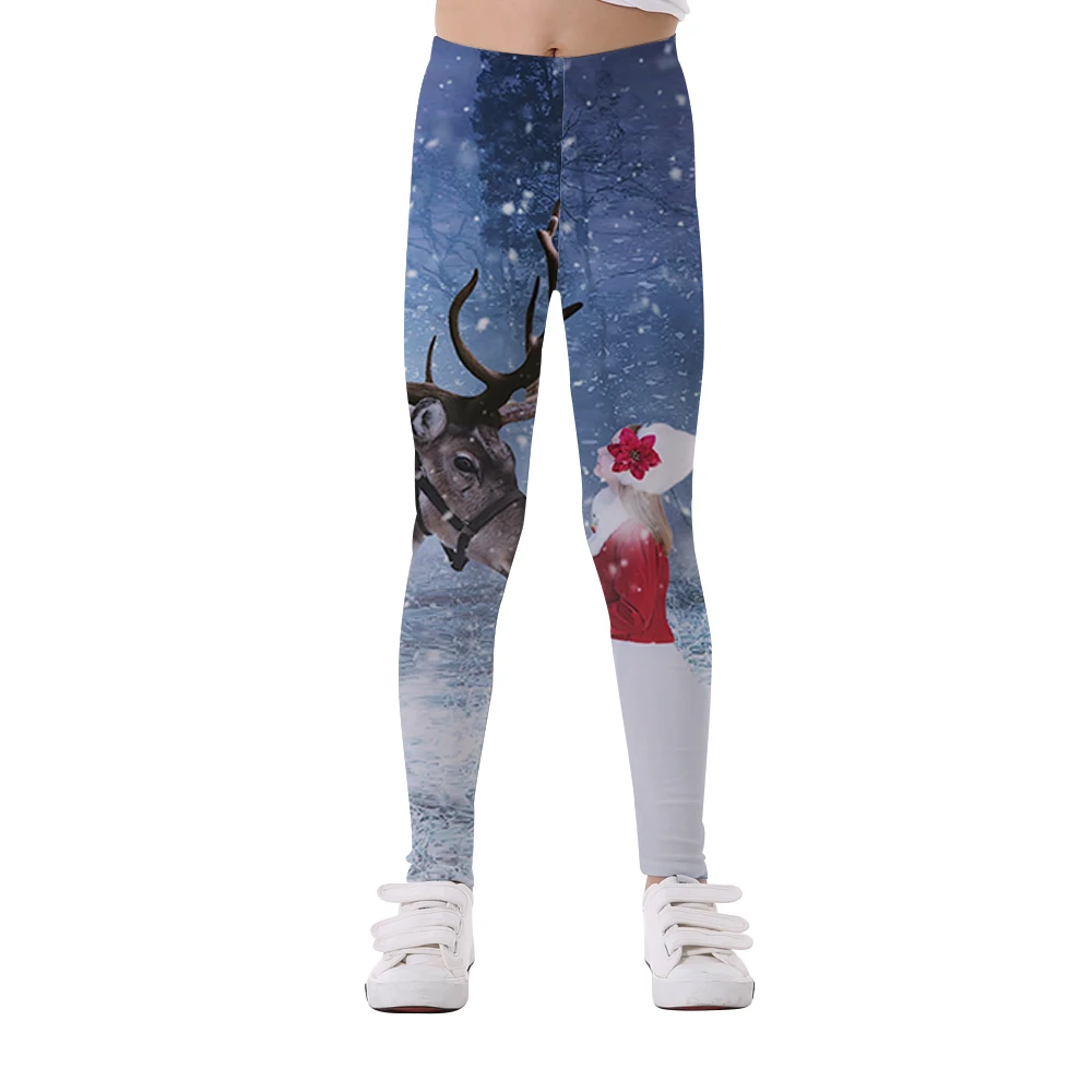 LOVE SPARK Kids Casual Running Pants Christmas Father Blue Green Printing Full Length Workout Childrens Leggings | Спорт и
