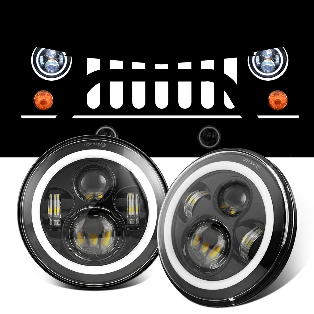

For Suzuki Samurai UAZ Hunter 7inch LED Projector Headlight with halo DRL&Amber Turn Signal Headlamp For Lada 4x4 Urban Niva