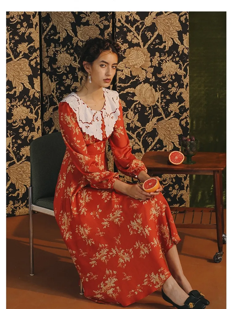 Original Design AIGYPTOS New Spring Autumn Women Dresses Sweet Elegant Slim Lace Embroidery Collar Floral Print Long Satin Dress
Original Design AIGYPTOS New Spring Autumn Women Dresses Sweet Elegant Slim Lace Embroidery Collar Floral Print Long Satin Dress