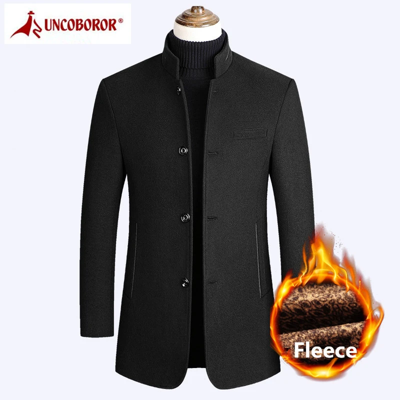 Men/'s Winter Fleece Long Wool Pea Coat Overcoat Trench Jacket Parka Windbreaker