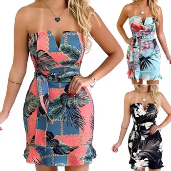Newly Women Bodycon Tropical Print V-Cut Neck Off Shoulder Ruffles Slim Dress for Summer FIF66
Newly Women Bodycon Tropical Print V-Cut Neck Off Shoulder Ruffles Slim Dress for Summer FIF66