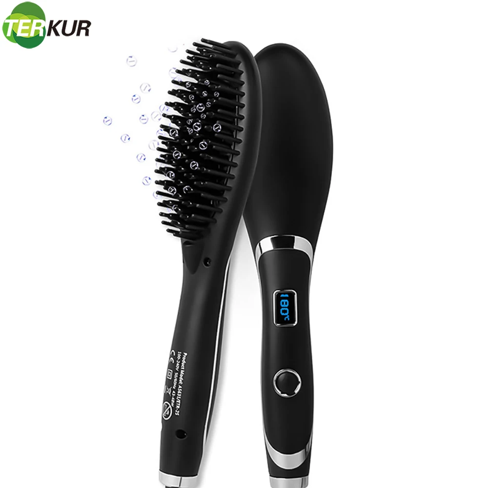 

Tourmaline Ceramic LED Negative Ion Straight Hair Brushes One-Step Hair Dryer And Styler for Straightening Electric Blow Dryer