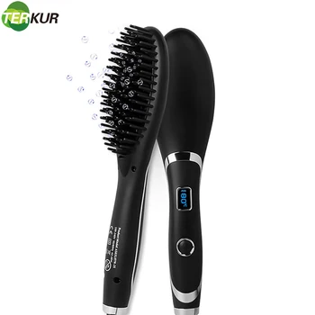 

Tourmaline Ceramic LED Negative Ion Straight Hair Brushes One-Step Hair Dryer And Styler for Straightening Electric Blow Dryer