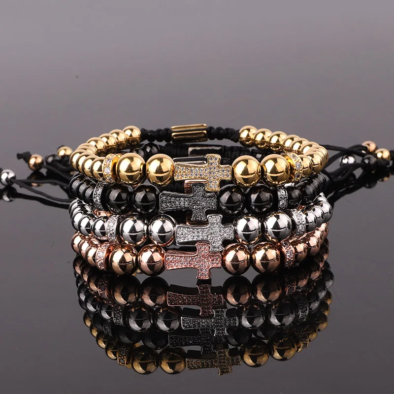 New Design Men Jewelry CZ Micro Pave Cross Charm Stainless Steel Beads Macrame Custom Bracelet Male
New Design Men Jewelry CZ Micro Pave Cross Charm Stainless Steel Beads Macrame Custom Bracelet Male
