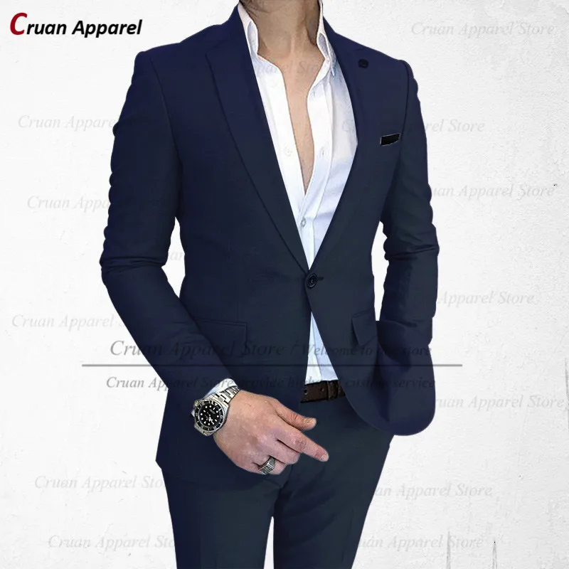 2 шт., темно-синий свадебный костюм для мужчин, блейзер с отложным воротником и брюки
2 шт., темно-синий свадебный костюм для мужчин, блейзер с отложным воротником и брюки