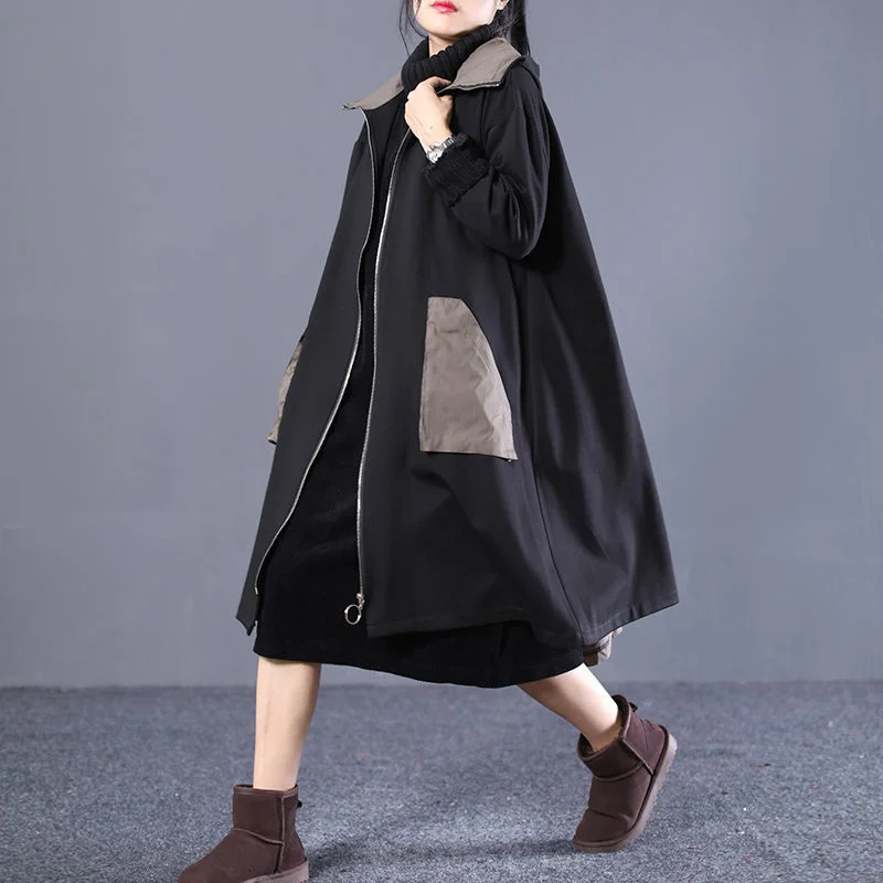 Женское длинное пальто с капюшоном свободная Лоскутная ветровка большого