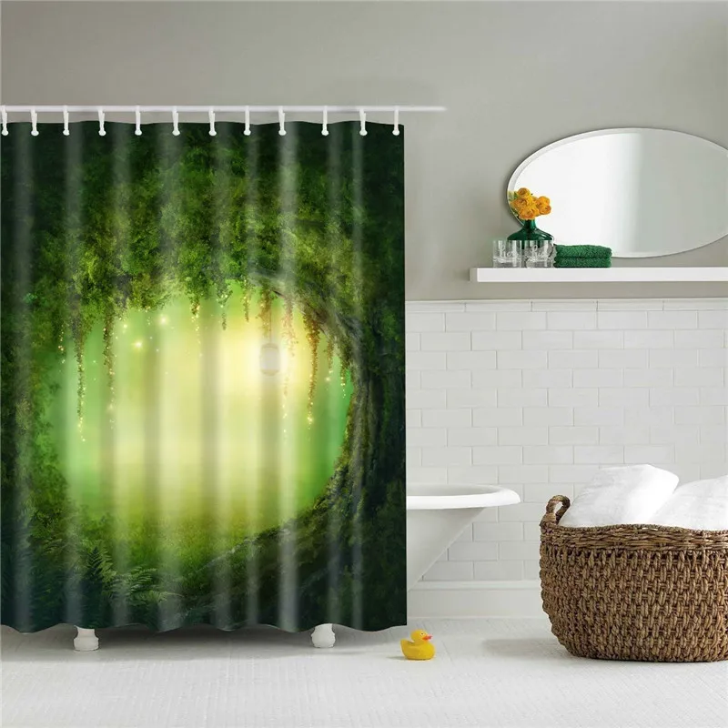 2020 Hsinchu Forest Trees Landscape Printing 3d Shower Curtain Waterproof Polyester Fabric Washable Bathroom Shower Curtain