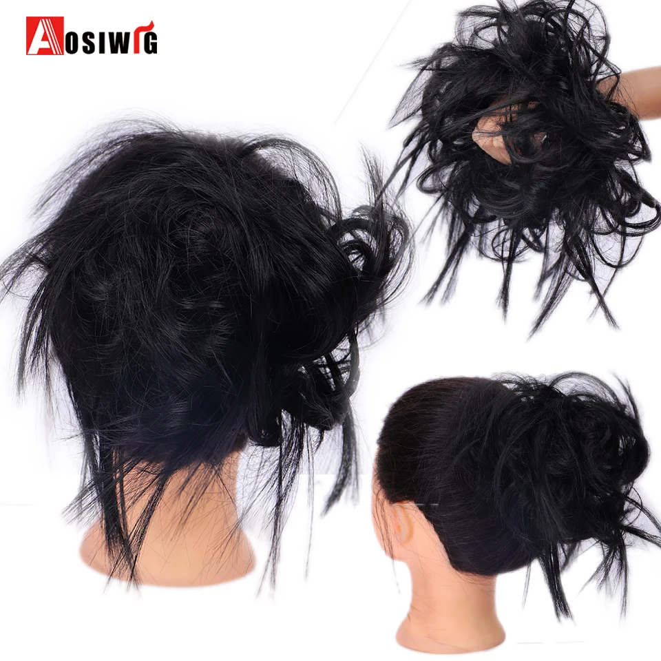 AOSIWIG_Synthetic_Bride_Messy_Straight_Fake_Donut_Chignon_Gary_Black_Color_Elastic_Hair_Scrunchie_Ru (4)