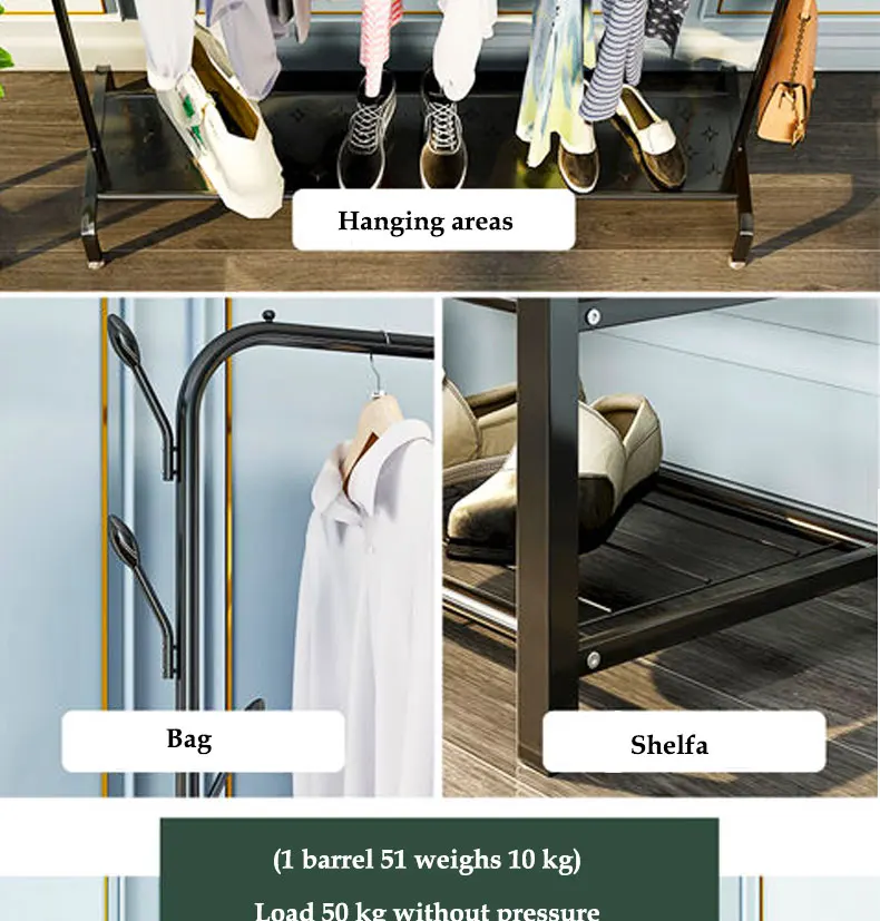 Double Pole Clothes Rack Floor Coat Rack Bedroom Drying Rack Simple Clothes Rail Folding Indoor Balcony Clothes Rack Hanger