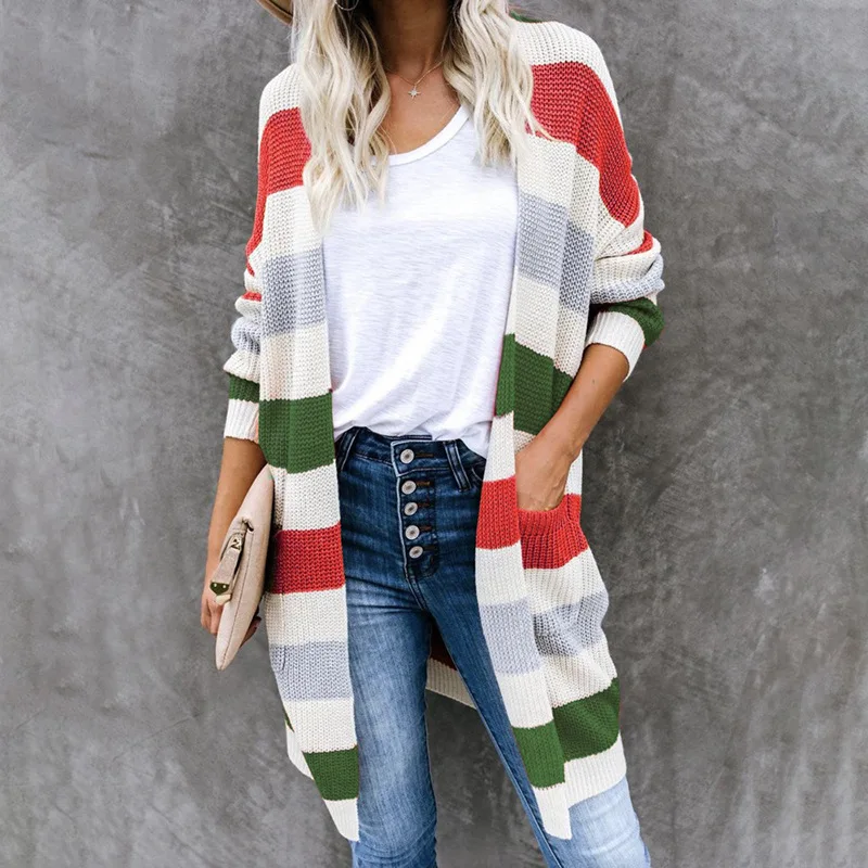 Sweater Cardigan Women's Striped Stitching 2020 Autumn and Winter New Long Color Matching Pocket Soft Warm Knitted Female
Sweater Cardigan Women's Striped Stitching 2020 Autumn and Winter New Long Color Matching Pocket Soft Warm Knitted Female